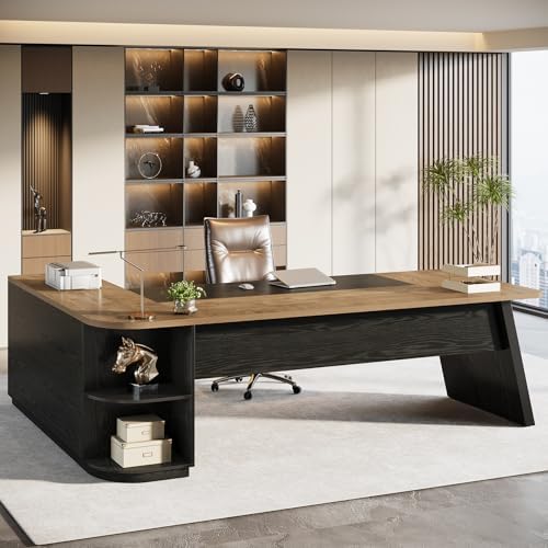 Tribesigns 79" Executive Desk, Large Office Desk with Cabinet, Oak by Tribesigns