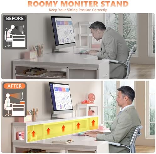 EnHomee71 White L Shaped Desk with Drawers,Printer Shelf for Home Office - Image 5