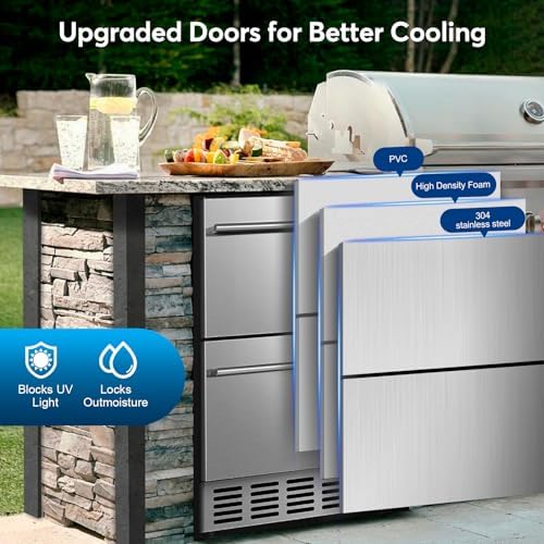 24" Undercounter Beverage Cooler, Outdoor Stainless Steel Drawer Fridge - Image 6