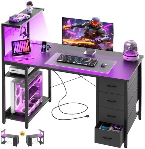 47in Gaming Computer Desk with Drawers & Storage Shelf & Iron Hook, Black by APICIZON