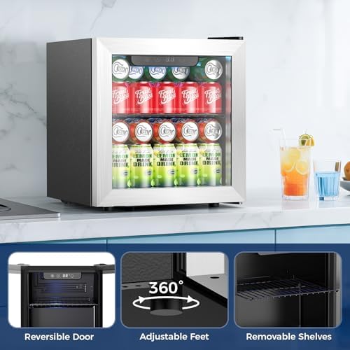 Beverage Refrigerator, 50 Cans Commercial Mini Fridge Cooler, 1.3 Cu.ft with Glass Door, Adjustable Shelves, Digital Temperature Freestanding Small Drink Fridge Soda Beer or Wine for Home Dorm Bar - Image 7