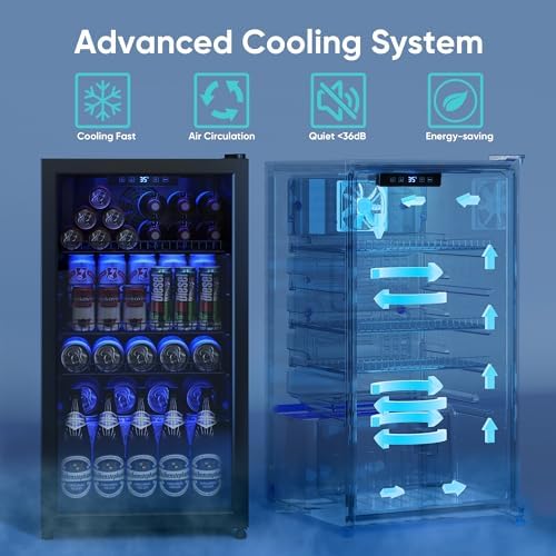 3.1 Cuft Beverage Fridge, 128 Can Mini Fridge, Glass Door, 35–65°F, Black - Image 3