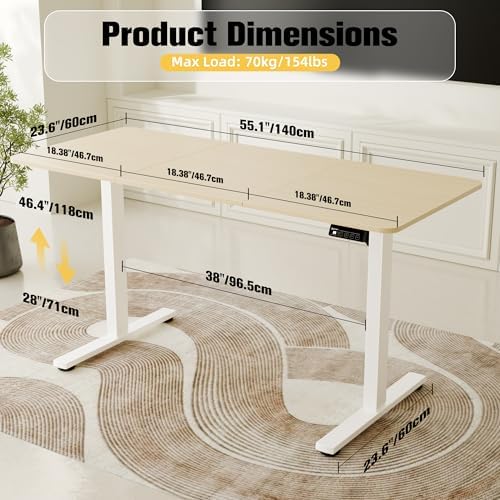 ERGOMAKER 55"x24" Standing Desk, Adjustable Sit-Stand Home Office, Oak - Image 3