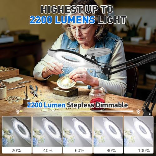 KIRKAS LED Magnifying Lamp with Clamp, 2,200 Lumens Dimmable 28in 12X - Image 4