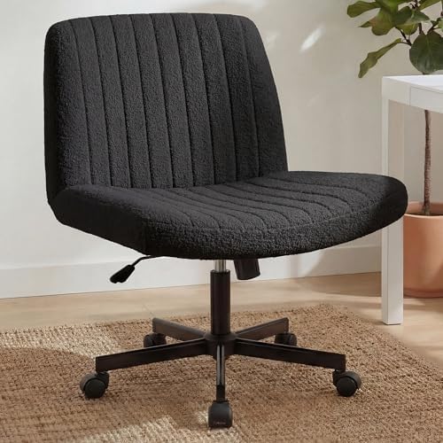 Orange Factory Criss Cross Chair with Wheels, Wide Vanity Seat, Black Teddy by OrangeFactory