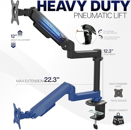 VIVO Heavy Duty Articulating Single Pneumatic Spring Arm Desk Mount Stand, Fits 17 to 40 inch Standard Screens or Ultrawides up to 26.4 lbs with Maximum VESA 100x100mm, STAND-V101H - Image 3