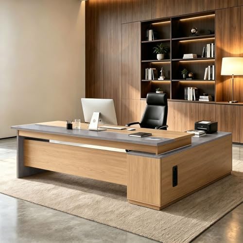 L Shaped Executive Desk with Drawers, Large Wood Workstation, Modern Executive Office Furniture for Home Office and Business Workspace, Multiple Sizes & Colors by Unknown