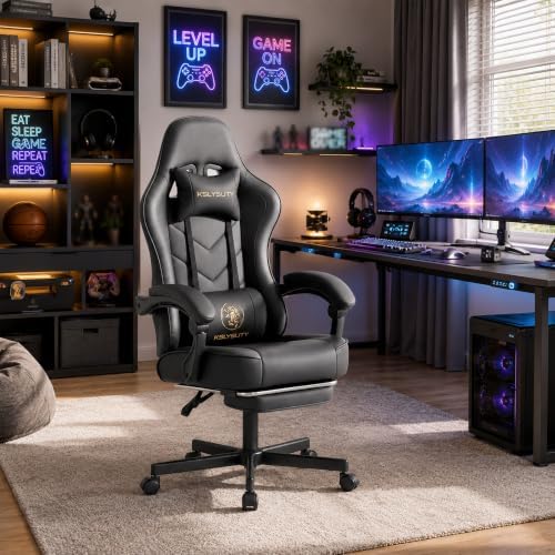Office Desk Computer Gaming Chair for Adults, Ergonomic High Back Gamer Chair with Massage and Pocket Spring Cushion, Swivel Comfy Video Game Chairs with Footrest and Lumbar Support (Black) - Image 2