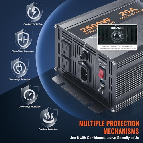 VEVOR 2500W Sump Pump Battery Backup with LCD, Automatically Shifts to Inverter Power Ensuring Uninterrupted Operation, Essential for Emergencies & Power Failures - Image 5