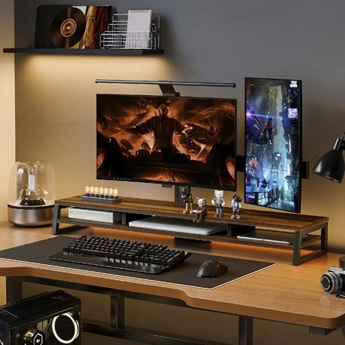 Fenge Dual Monitor Riser for Desk, Open Shelf with 3 Storage Compartments - Image 2
