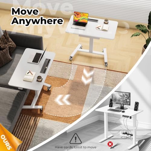 40"×24" Mobile Standing Desk with Drawer, Cup Holder & Hooks - Image 3