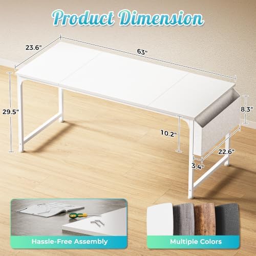 PRAISUN 63'' Computer Desk with Fabric Storage Bag - Image 3