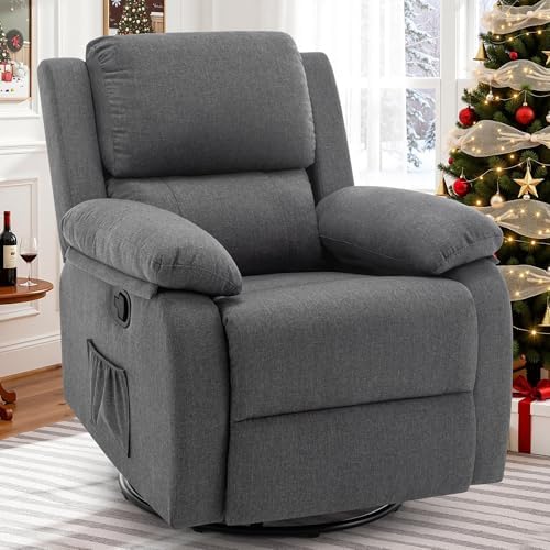 Korser Recliner Chair, 360 Swivel Rocker Chair for Adults, Small Rocking Recliner for Small Spaces, Upholstered Fabric Glider Recliner Nursery by KORSER