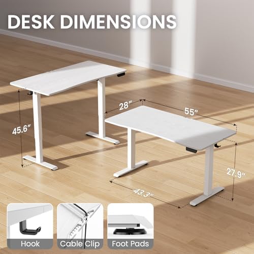 Veken 55 x 28 Inch Electric Standing Desk with Adjustable Height, Sit to Stand Computer Table for Study, Work or Gaming, Home Office Desk White - Image 3