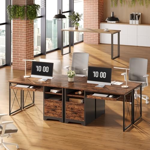 Bestier 47" Computer Desk with Drawers, Home Office Desk with Keyboard Tray, Reversible Industrial Office Desk with Storage Cabinet for Small Space Home Office & Studio, Rustic Brown - Image 3