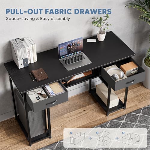 DUMOS 48-Inch Computer Desk with Drawers and Hook, Black - Image 4