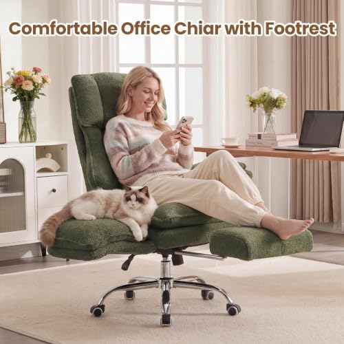 Big and Tall Office Chair with Flip Arms and Footrest, Teddy Criss Cross Legged Home Office Desk Chair with Pet Seat, Comfy Reclining Computer Gaming Chair, Green - Image 3