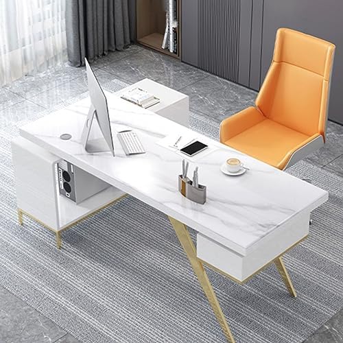 LAKIQ L-Shape Executive Desk with File Cabinet Storage Stone Countertop Modern Computer Desk with Pedestal Writing Desk Table for Home Office-Without Chair(Left Hand Return,63" L x 47.2" W x 29.5" H) - Image 6
