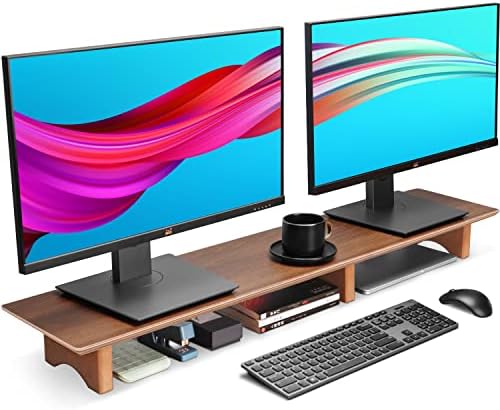 Aothia 43 inch Black Walnut Finish Dual Monitor Stand for Desk, Cork Legs by AothiaSimpleNaturalUnique