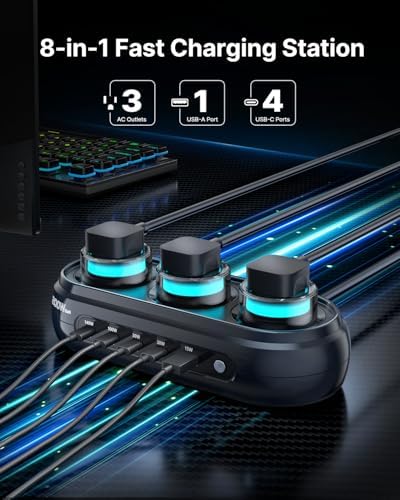 200W GaN Desktop Charging Station, 8-in-1 Desk Accessories with RGB Lights - Image 6
