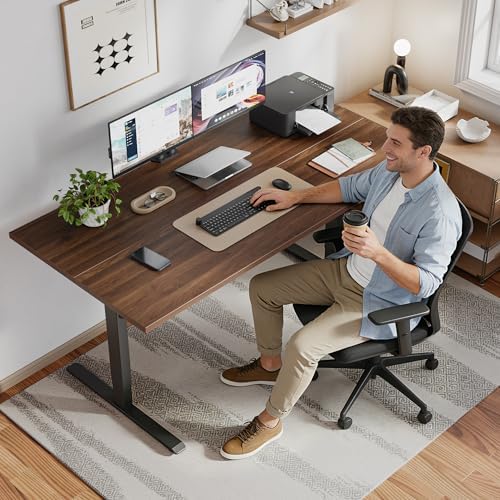 Klicelor 48 x 28 Electric Standing Desk, Sit Stand Up Home Office Desk, Height Adjustable Deep Cumputer Table with Memory Presets and Hooks, Two Pieces, Dark Walnut - Image 2