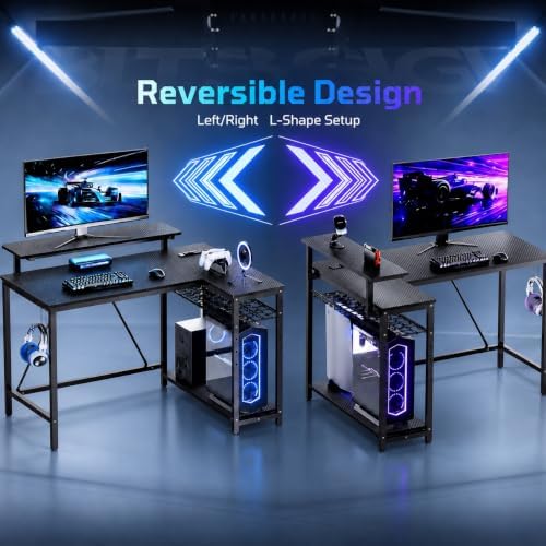 Bestier 42-Inch L-Shaped Computer Desk with Charging & LED, Black - Image 4