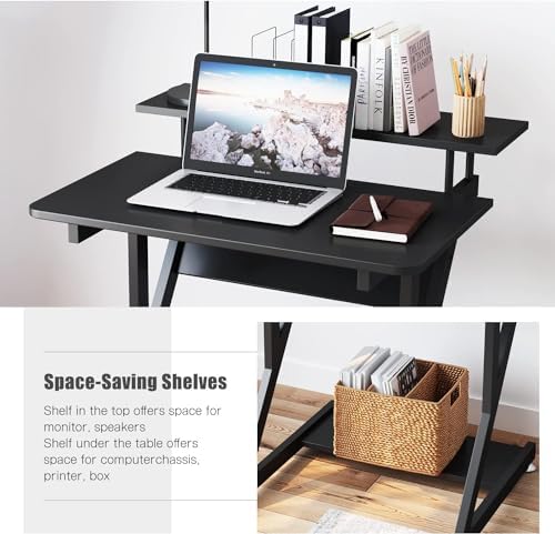 Dripex Computer Desk for Small Spaces, 27.5 inch Small Computer Desk, 3 Tier Compact Desk with Monitor Shelf and Bottom Storage Shelves, Space Saving Desk, Black - Image 6