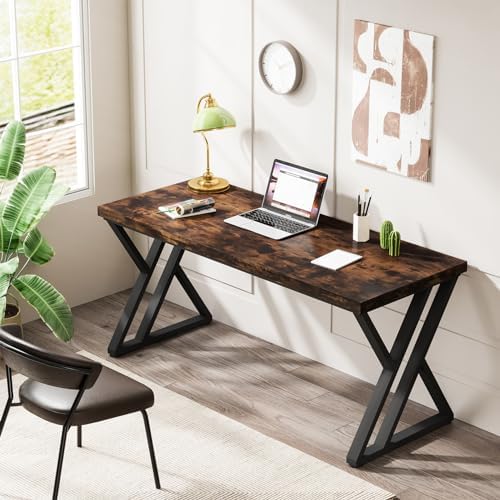 Tribesigns Writing Computer Desk, 55 inch Heavy Duty Study Desk with Z-Shaped Metal Leg, Modern Simple Home Office Computer Desk, Rustic Brown - Image 3