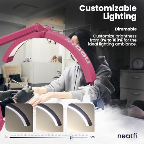 Neatfi Half Moon LED Table Lamp for Estheticians – 2,500 Lumens | CCT Dimming, 5 Light Modes | Professional Task Lamp for Nail Art, Facials, Threading & Tattoos (Pink, CCT with Base and Clamp) - Image 4