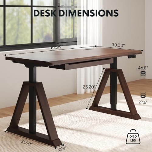 FLEXISPOT 63" WoodiX Solid Wood Executive Standing Desk with Drawer, Walnut - Image 2