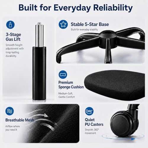 Ergonomic Office Chair for Long Hours, Adjustable Padded Lumbar Support for Lower Back Relief, 330 lb Capacity, Comfortable Computer Desk Chair for Home Office, Work & Study - Image 7