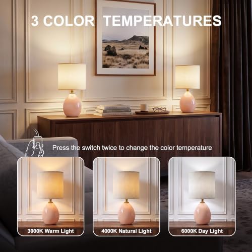 Dawnwake 17.7" Ceramic Table Lamps Set of 2 for Living Room Bedroom, Pink - Image 3