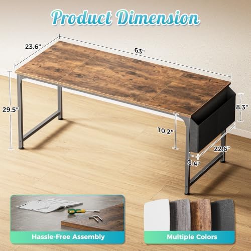 PRAISUN 63'' Computer Desk with Fabric Storage Bag - Image 3