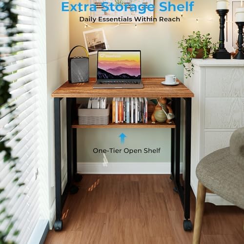 GreenForest Folding Desk with Wheels, 24.8" Rolling Table for Small Spaces - Image 5