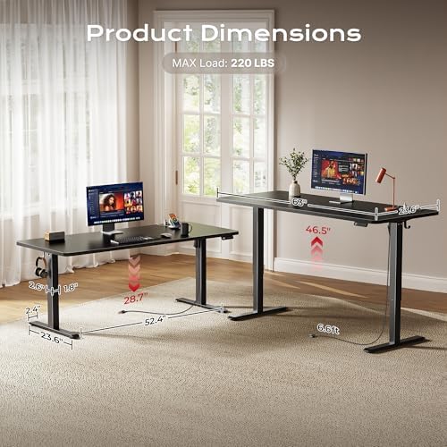 Huuger 63 X 24 Inch Electric Standing Desk with Power Outlets and USB-C Port, Height Adjustable Desk, Sit Stand Desk for Home Office, Computer & Gaming Desk with 3 Presets, Stable Steel Frame, Black - Image 5