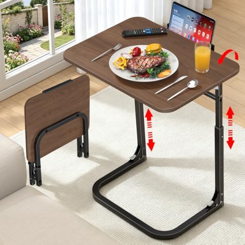 Extra Large TV Dinner Tray Table & End Table, Height & Angle Adjust Laptop Desk, Easy to Install, Foldable &Easy to Store, with Phone & Tablet Stand, for Couch, Bed, Side, Walnut Wood Desktop by Unknown