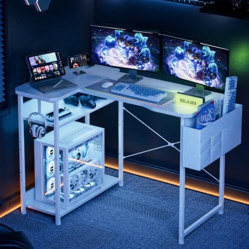 Acrolix L Shaped Gaming Desk 55 Inch - Computer Corner Desk with Power Outlets, Reversible Shelves & Storage Bag for Home Office, PC Gaming Table, White Carbon - Image 2