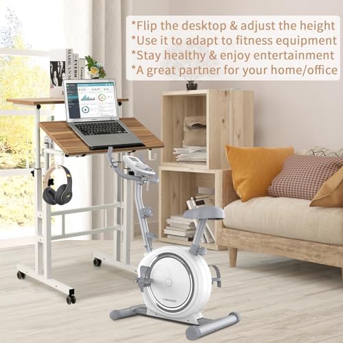 SIDUCAL Small Standing Desk, Portable Stand Up Desk, Height Adjustable Mobile Standing Table Converter with Wheels Computer Workstations, Rolling Laptop Cart for Stand or Sit, Vintage Oak - Image 5