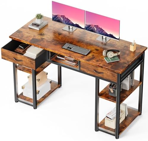DUMOS 48-Inch Computer Desk with Drawers and Hook, Brown by DumosLifestyle
