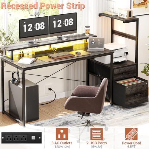 Aheaplus 59" Gaming Desk with RGB LED & Power Outlet &PC Case/Printer Stand - Image 6