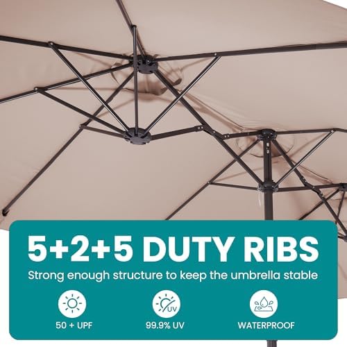 SERWALL HDPE Dining Set with Umbrella, Outdoor Dining Set for 6, Gray - Image 3
