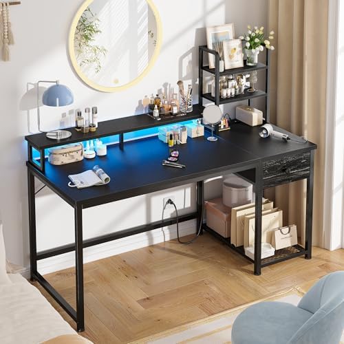 EnHomee 44" Gaming Desk with Hutch and Drawers,Black - Image 2