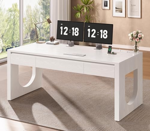 SEDETA 55" Modern Executive Office Desk with 3 Drawers, White by SEDETA