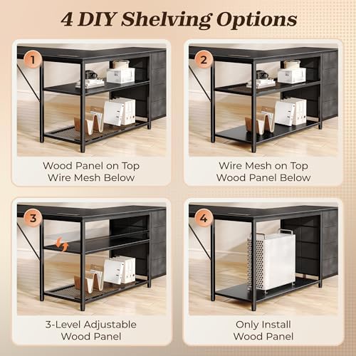PRAISUN 61" L Shaped Desk with Power Outlets & 4 Drawers - Image 5