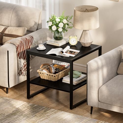 Homieasy End Table, 20 Inch Square Side Table, Mini Fridge Stand, Black - Image 2