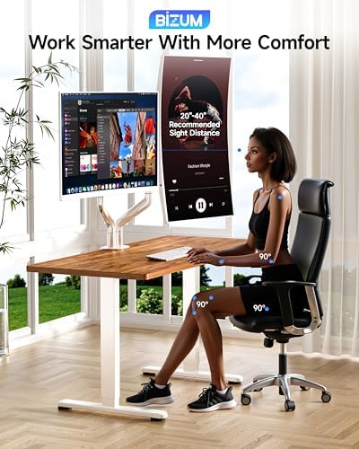 BIZUM Dual Monitor Stand for 17″-42", Heavy Duty Ultrawide Monitor Arm Dual-Monitor Mount VESA Mount with Clamp/Grommet Base, Holds 33.1lbs per Arm, White - Image 3