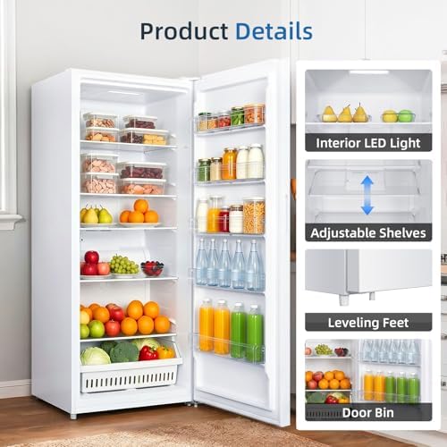 Antarctic Star 21.2 Cu.Ft Convertible Freezer Refrigerator,Upright fridge with powerful LED light，Reversible door for Kitchen,Dorm and Office,White - Image 6
