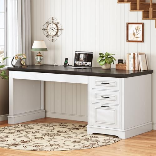 SEDETA Office Desk with 3 Drawers, 55" Executive Computer Desk with Storage Drawers, Farmhouse Desk with Power Outlet for Home Office, White - Image 3