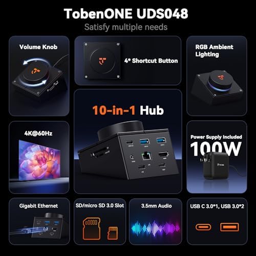 TobenONE 10-in-1 USB C Hub with Shortcut Keys, Volume Knob, 4K HDMI - Image 2