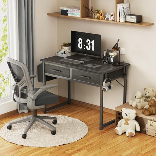 DLisiting 32 Inch Small Desk with Drawers, Black - Image 2